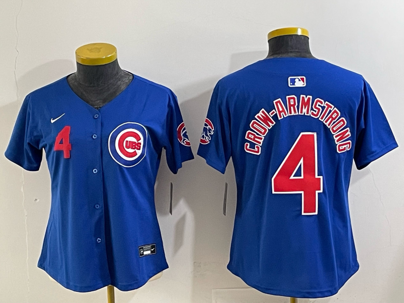 Women  Chicago Cubs #4 Crow-Armstrong Blue Nike MLB 2025 Jersey 008